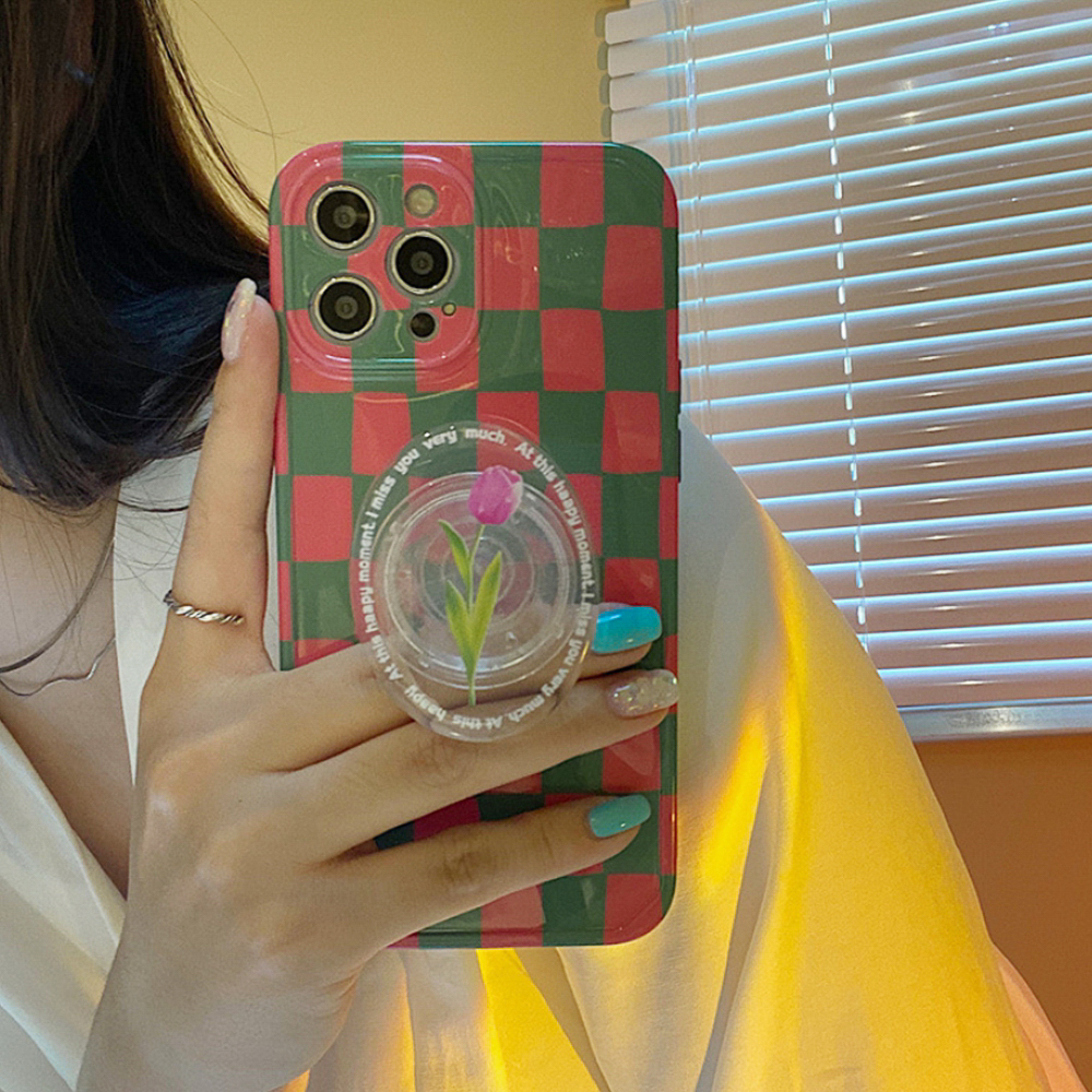 당일♥아이폰 핑크체크 튤립 써클그립 케이스(2colors)