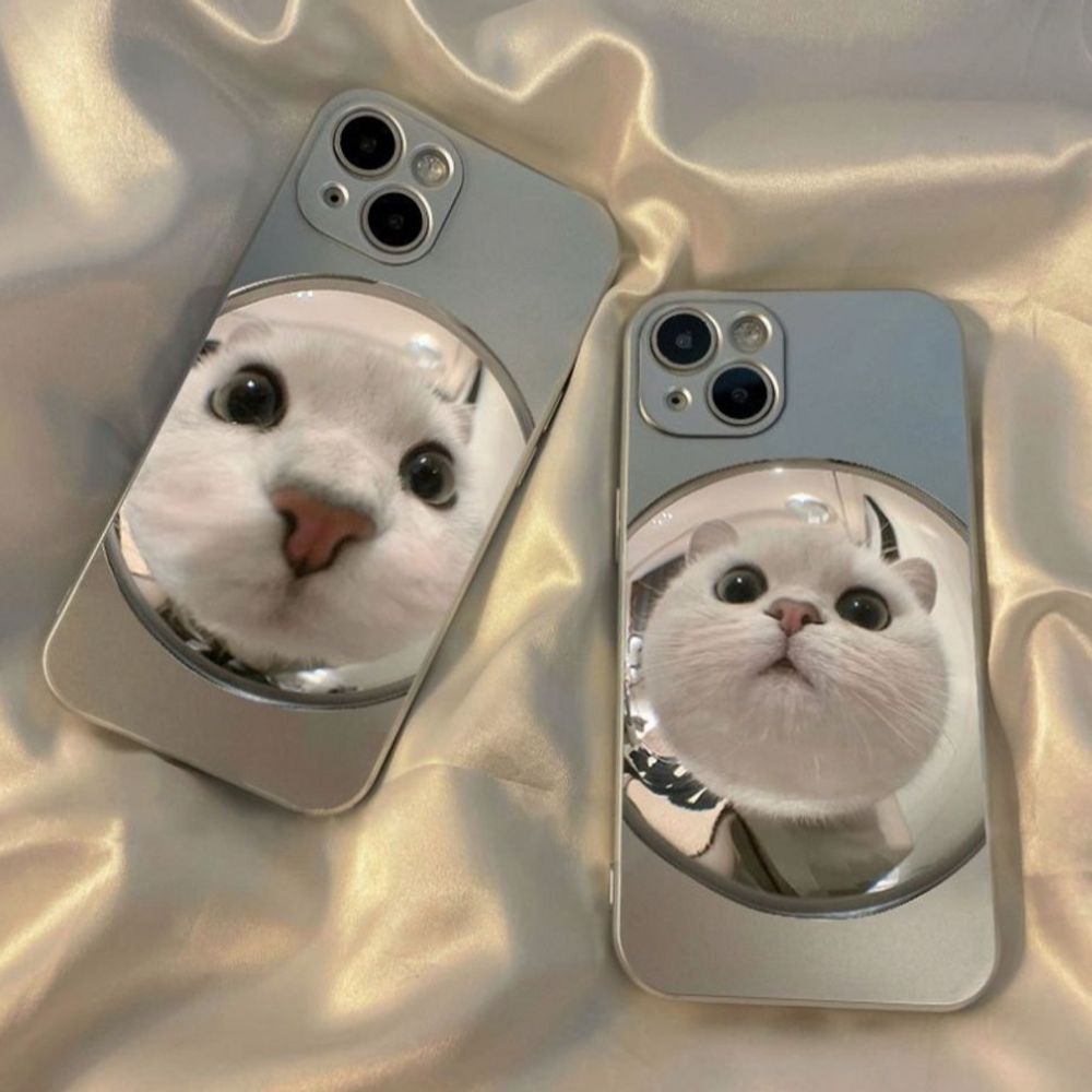 [9월특가] 아이폰 볼록렌즈 셀카 고양이 실버 젤리 케이스